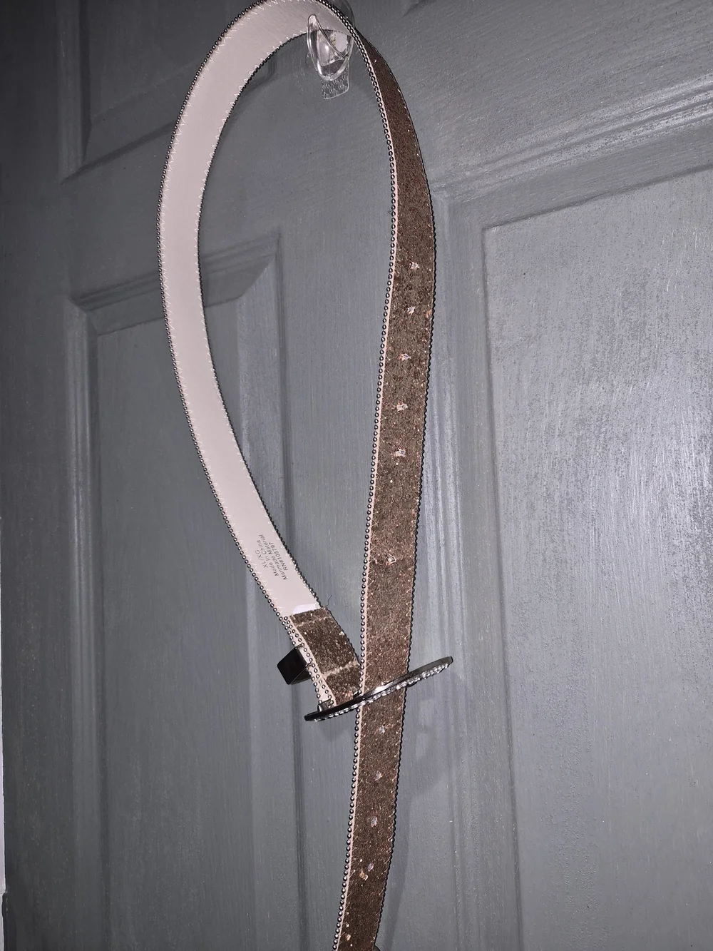 Rhinestone Buckle Glitter Leather Belt - Rose Gold